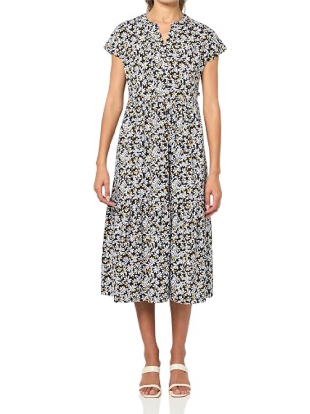 Women’s White and Navy Floral Cotton blend 6 Button-Front Dress size 10 US